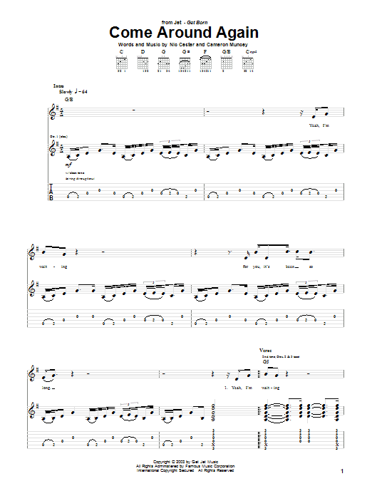 Jet Come Around Again sheet music notes and chords arranged for Guitar Tab