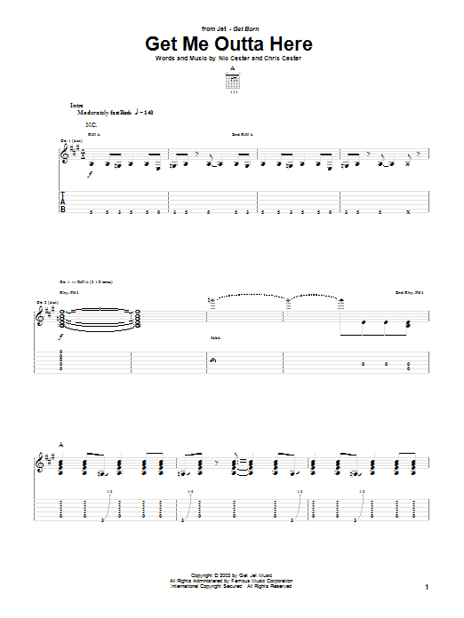 Learn to play Jet Get Me Outta Here sheet music for Guitar Tab in minutes. Price: 7.8900$ Jet Get Me Outta Here sheet music notes and chords arranged for Guitar Tab