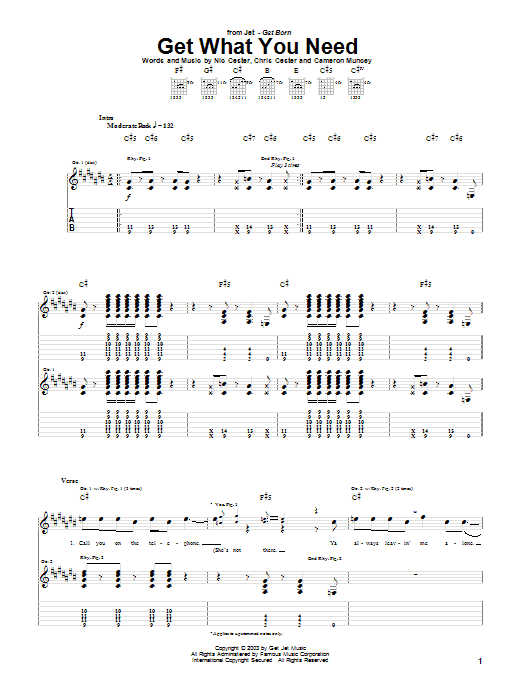 Learn to play Jet Get What You Need sheet music for Guitar Tab in minutes. Price: 7.8900$ Jet Get What You Need sheet music notes and chords arranged for Guitar Tab
