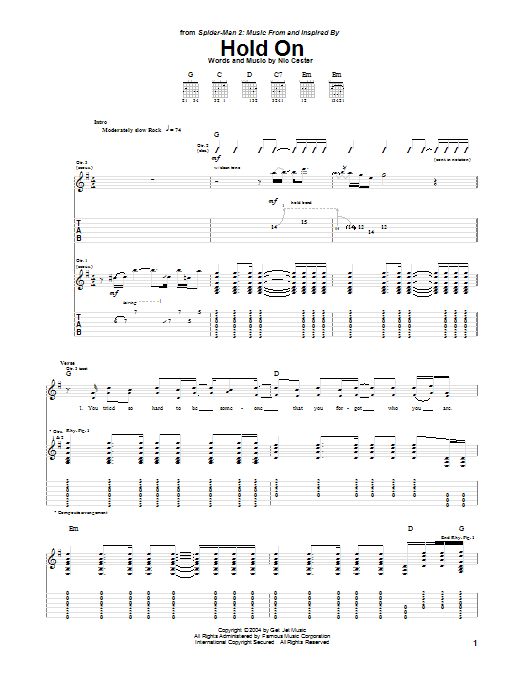 Jet Hold On sheet music notes and chords. Download Printable PDF.