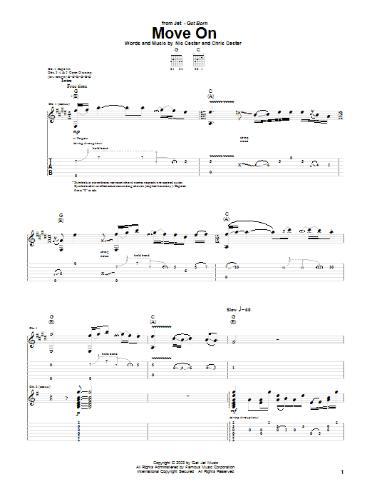 Learn to play Jet Move On sheet music for Guitar Tab in minutes. Price: 7.8900$ Jet Move On sheet music notes and chords arranged for Guitar Tab