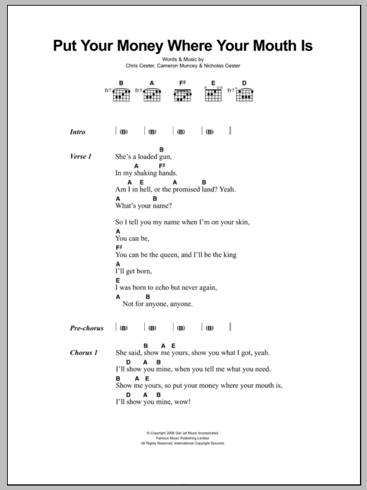 Jet Put Your Money Where Your Mouth Is sheet music notes and chords arranged for Guitar Chords/Lyrics