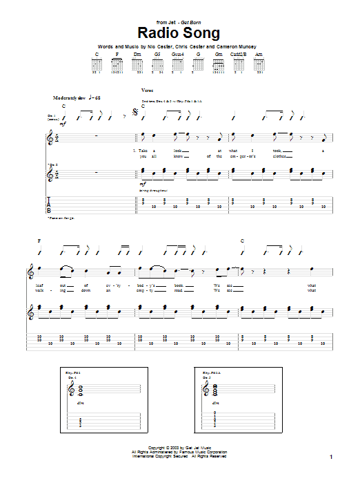 Learn to play Jet Radio Song sheet music for Guitar Tab in minutes. Price: 7.8900$ Jet Radio Song sheet music notes and chords arranged for Guitar Tab