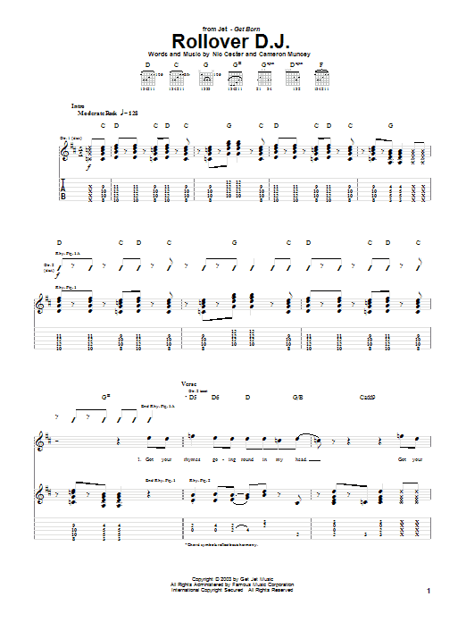 Learn to play Jet Rollover D.J. sheet music for Guitar Tab in minutes. Price: 7.8900$ Jet Rollover D.J. sheet music notes and chords arranged for Guitar Tab
