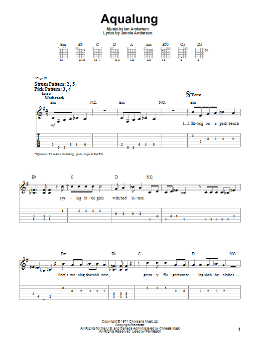 Jethro Tull Aqualung sheet music notes and chords. Download Printable PDF.