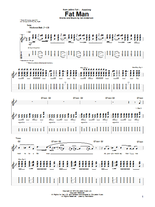 Learn to play Jethro Tull Fat Man sheet music for Guitar Tab in minutes. Price: 7.8900$ Jethro Tull Fat Man sheet music notes and chords arranged for Guitar Tab