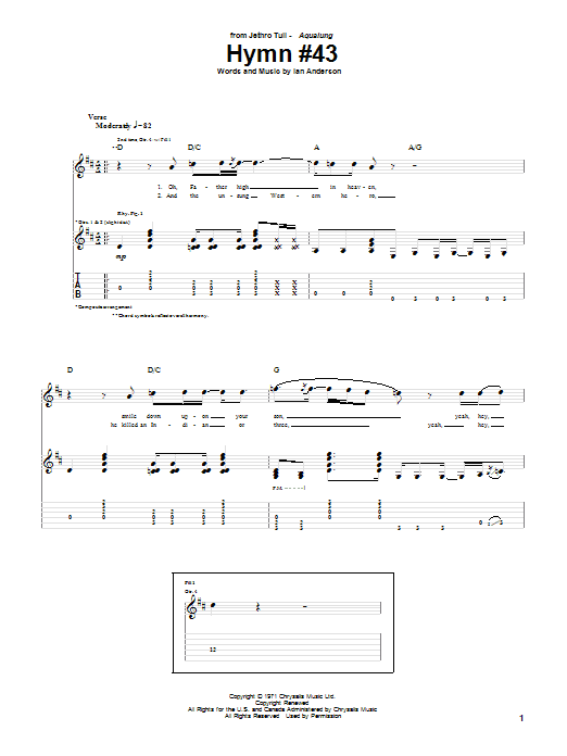 Jethro Tull Hymn #43 sheet music notes and chords. Download Printable PDF.