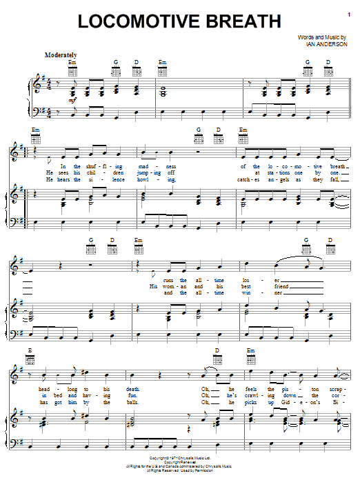 Jethro Tull Locomotive Breath sheet music notes and chords. Download Printable PDF.