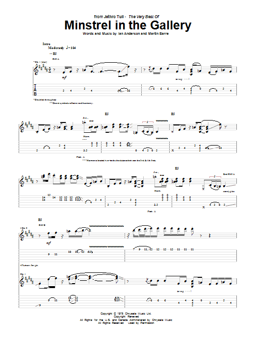 Learn to play Jethro Tull Minstrel In The Gallery sheet music for Guitar Tab in minutes. Price: 7.8900$ Jethro Tull Minstrel In The Gallery sheet music notes and chords arranged for Guitar Tab