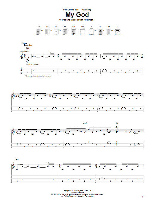 Jethro Tull My God sheet music notes and chords. Download Printable PDF.