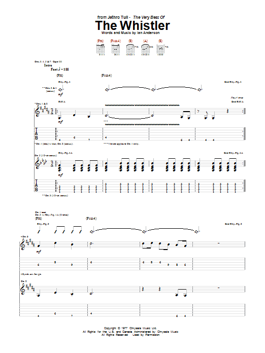 Jethro Tull The Whistler sheet music notes and chords arranged for Guitar Tab
