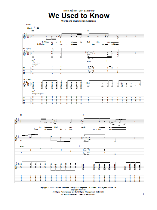 Learn to play Jethro Tull We Used To Know sheet music for Guitar Tab in minutes. Price: 7.8900$ Jethro Tull We Used To Know sheet music notes and chords arranged for Guitar Tab