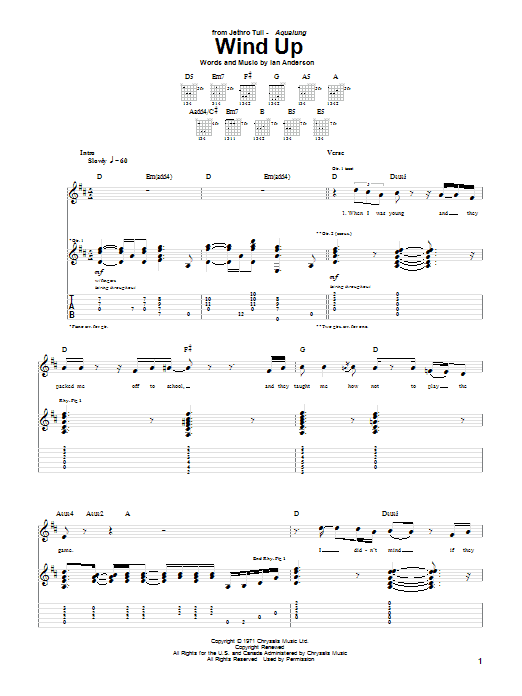Learn to play Jethro Tull Wind Up sheet music for Guitar Tab in minutes. Price: 7.8900$ Jethro Tull Wind Up sheet music notes and chords arranged for Guitar Tab
