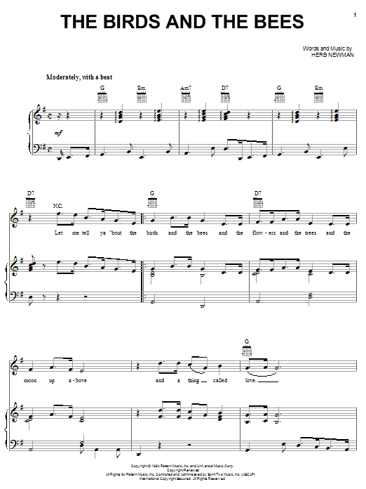 Jewel Akens The Birds And The Bees sheet music notes and chords arranged for Piano, Vocal & Guitar Chords (Right-Hand Melody)