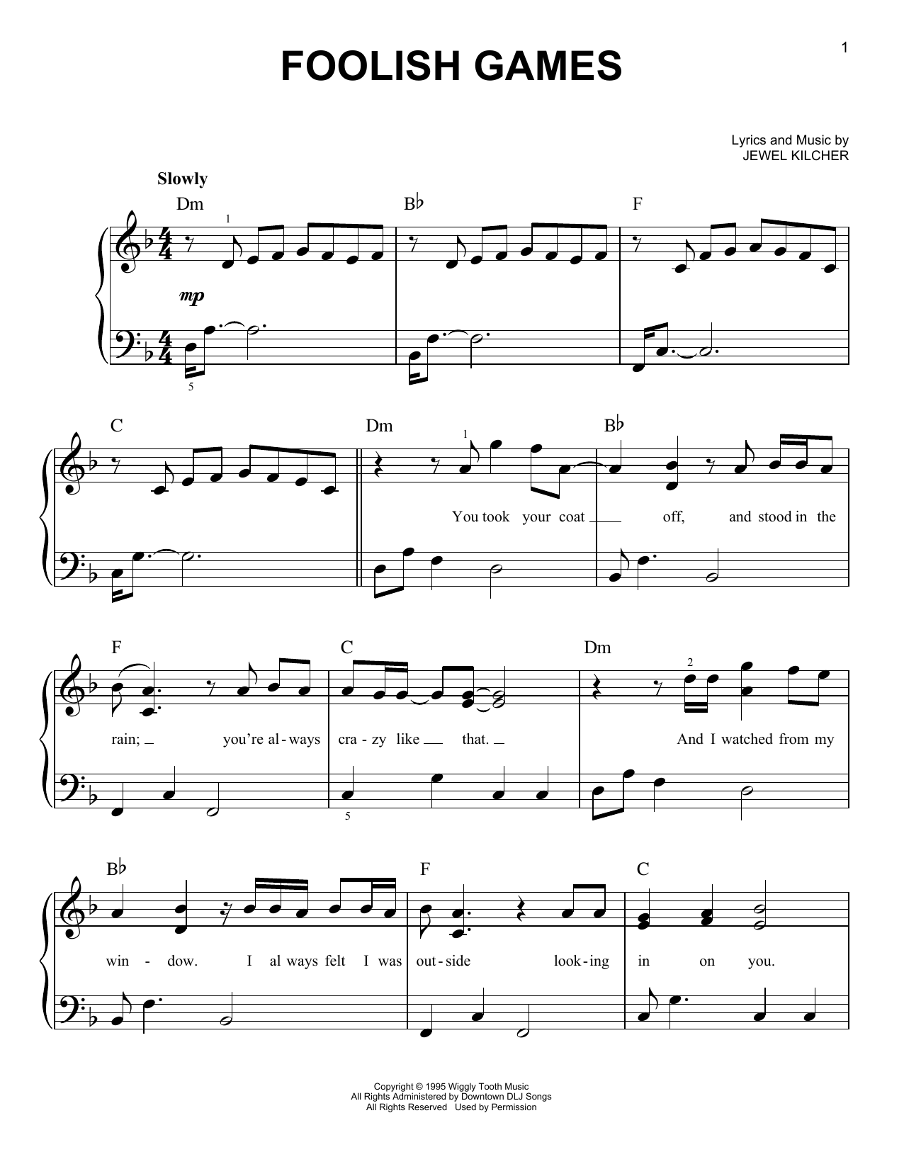 Jewel Foolish Games sheet music notes and chords. Download Printable PDF.