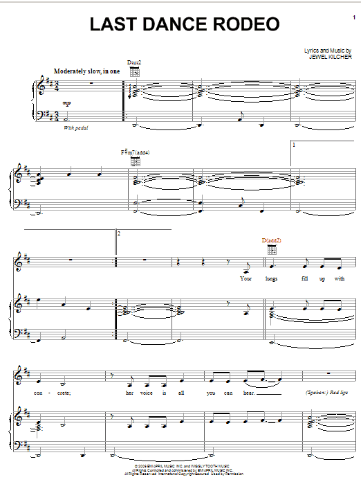 Learn to play Jewel Last Dance Rodeo sheet music for Piano, Vocal & Guitar Chords (Right-Hand Melody) in minutes. Price: 7.8900$ Jewel Last Dance Rodeo sheet music notes and chords arranged for Piano, Vocal & Guitar Chords (Right-Hand Melody)