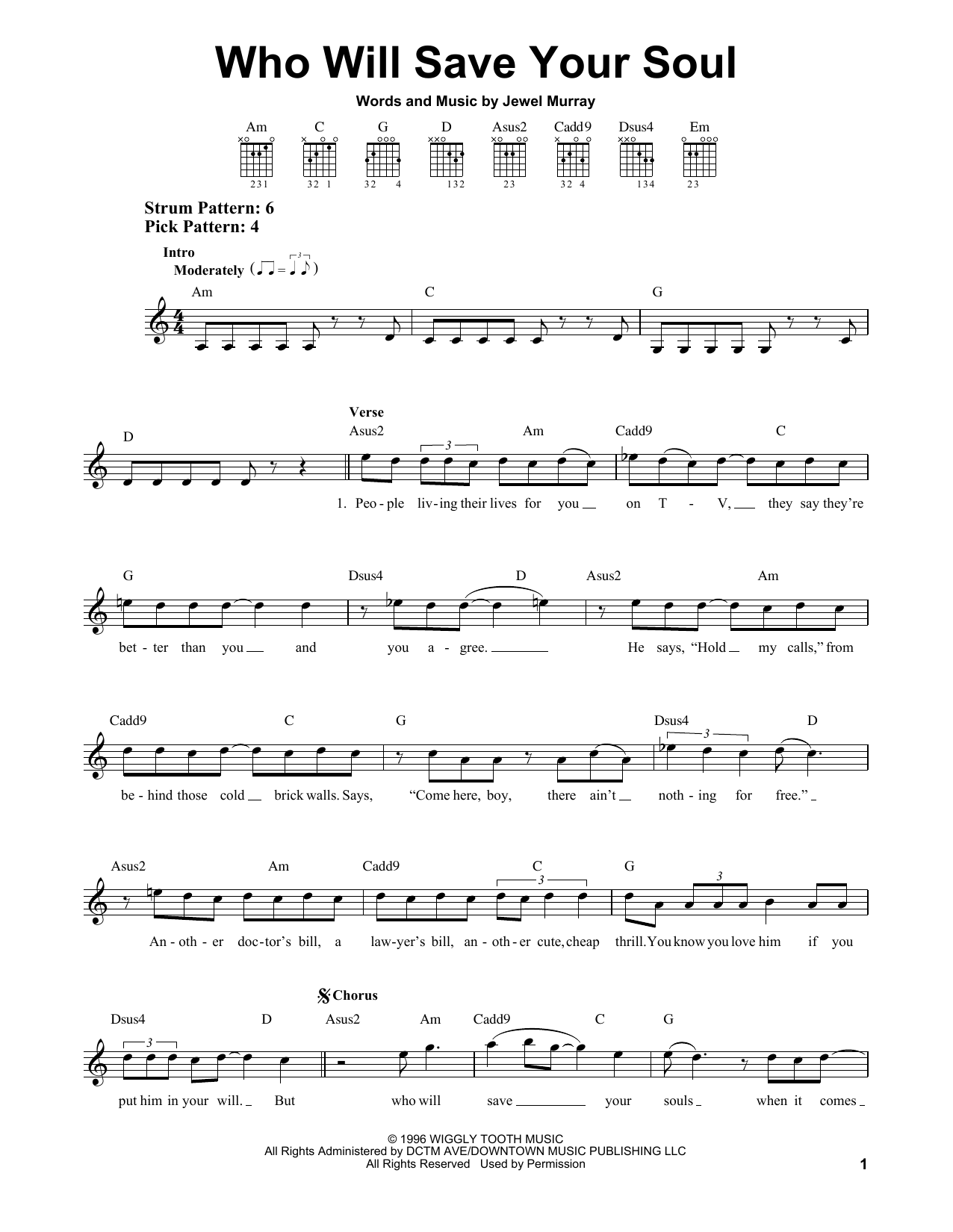 Jewel Who Will Save Your Soul sheet music notes and chords. Download Printable PDF.