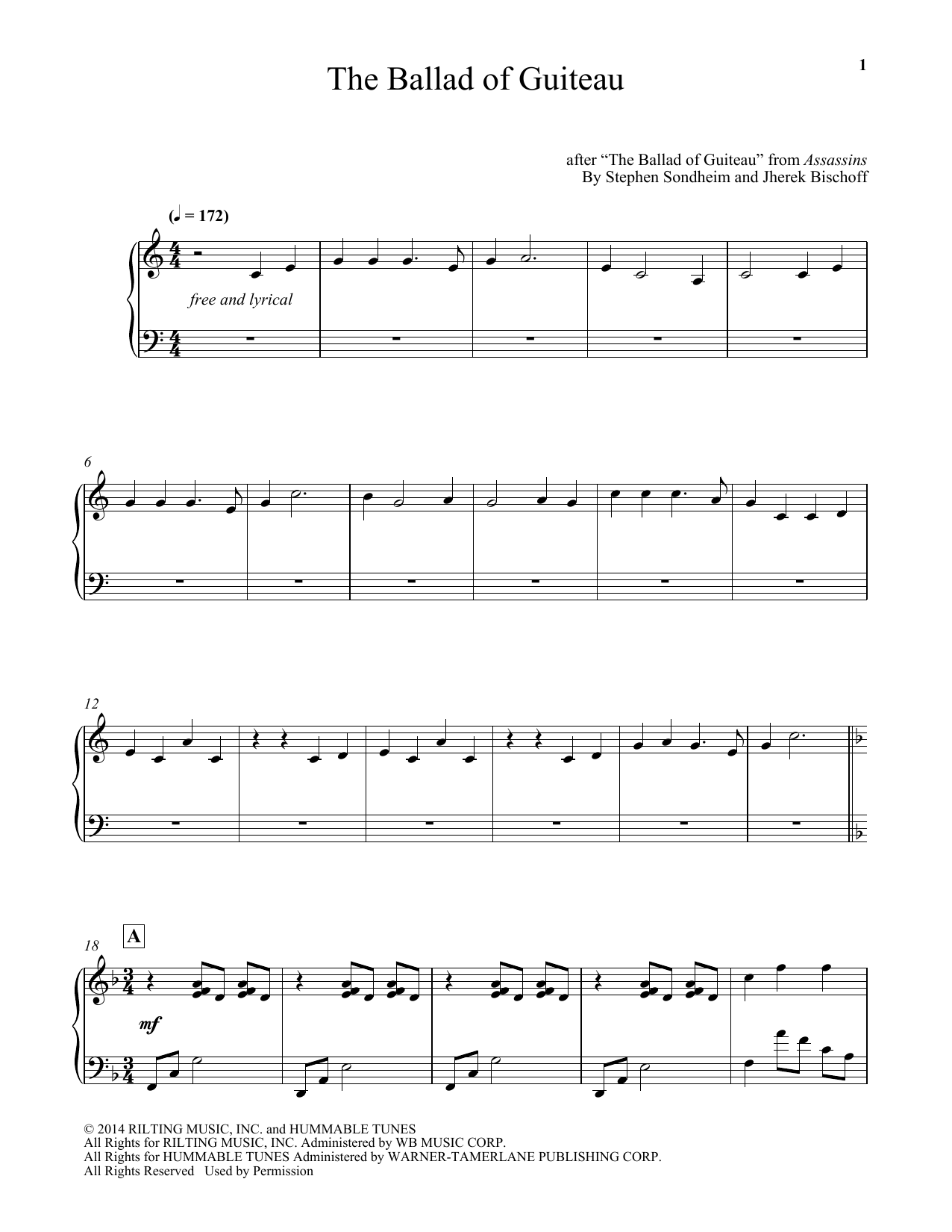 Learn to play Stephen Sondheim The Ballad Of Guiteau (arr. Jherek Bischoff) sheet music for Piano Solo in minutes. Price: 7.8900$ Stephen Sondheim The Ballad Of Guiteau (arr. Jherek Bischoff) sheet music notes and chords arranged for Piano Solo