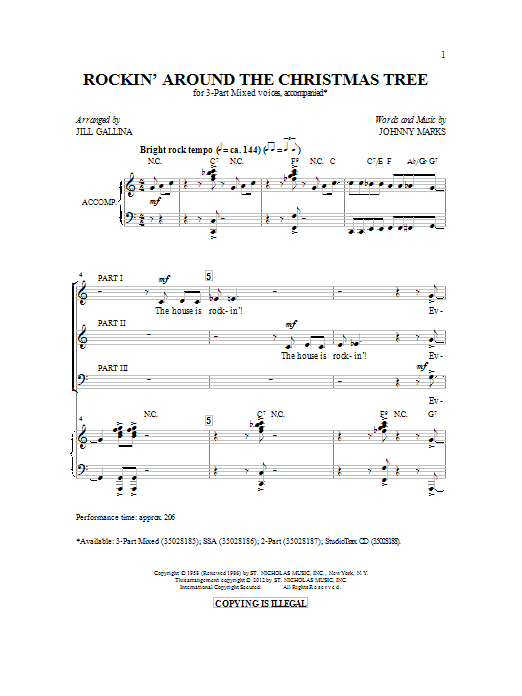 Jill Gallina Rockin' Around The Christmas Tree (arr. Jill Gallina) sheet music notes and chords. Download Printable PDF.