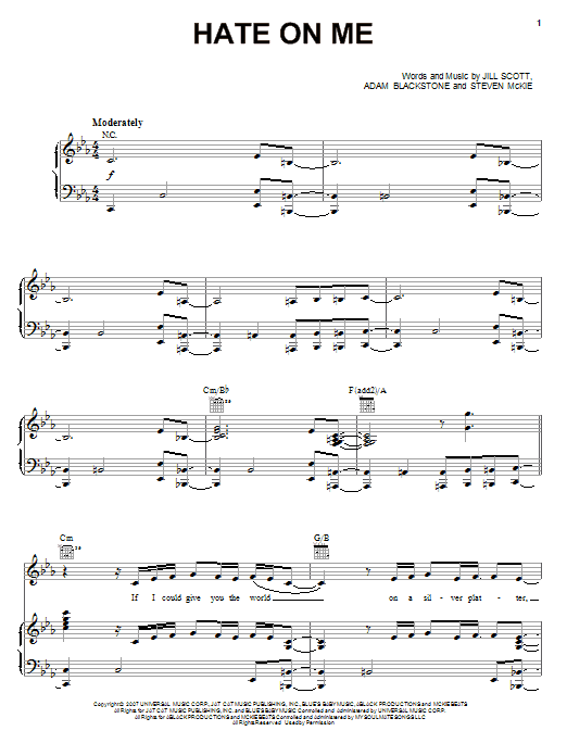 Jill Scott Hate On Me sheet music notes and chords. Download Printable PDF.