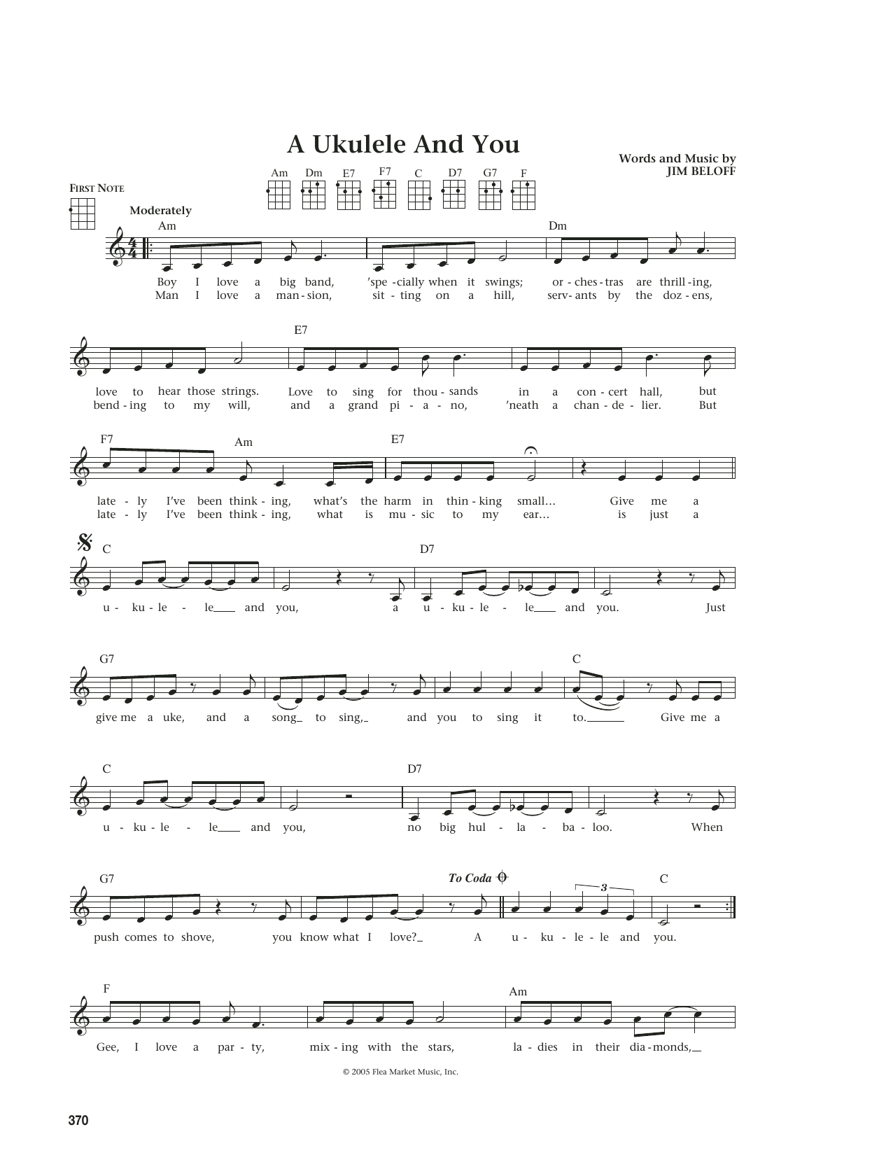 Learn to play Jim Beloff A Ukulele And You (from The Daily Ukulele) (arr. Liz and Jim Beloff) sheet music for Ukulele in minutes. Price: 5.9900$ Jim Beloff A Ukulele And You (from The Daily Ukulele) (arr. Liz and Jim Beloff) sheet music notes and chords arranged for Ukulele