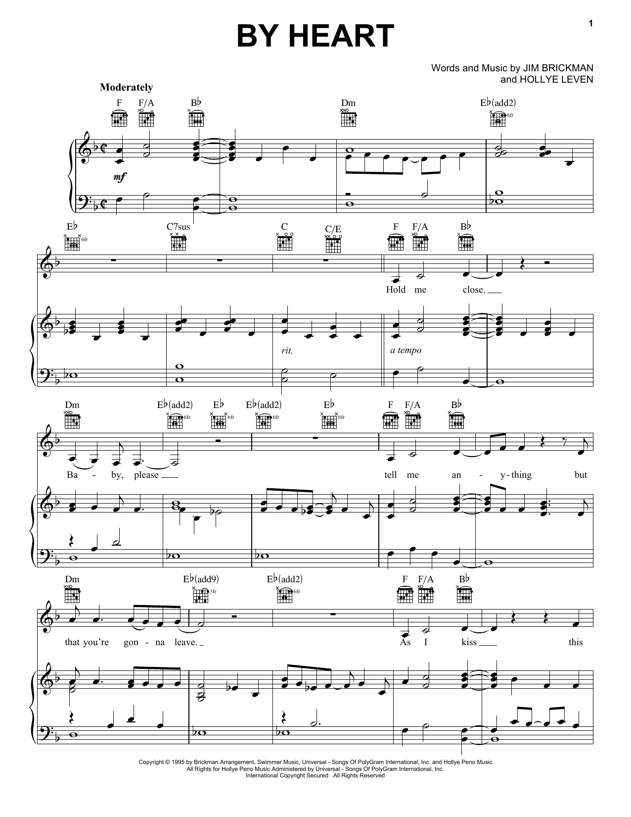 Learn to play Jim Brickman By Heart (feat. Anne Cochran) sheet music for Piano, Vocal & Guitar Chords (Right-Hand Melody) in minutes. Price: 7.8900$ Jim Brickman By Heart (feat. Anne Cochran) sheet music notes and chords arranged for Piano, Vocal & Guitar Chords (Right-Hand Melody)