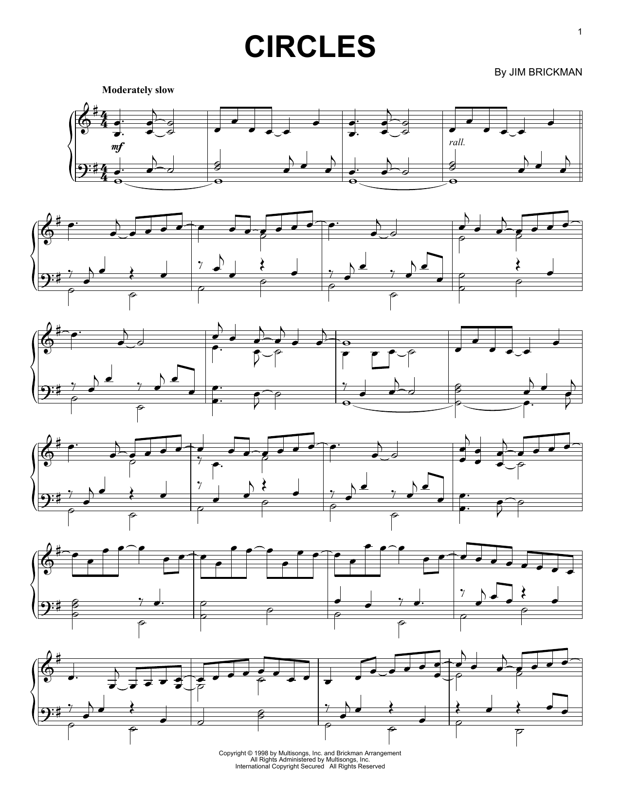 Jim Brickman Circles sheet music notes and chords. Download Printable PDF.