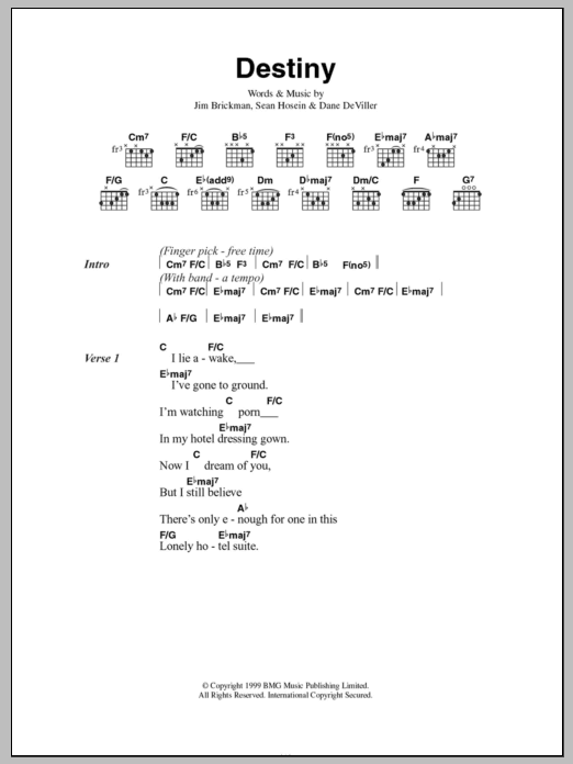 Jim Brickman Destiny sheet music notes and chords arranged for Piano, Vocal & Guitar Chords (Right-Hand Melody)