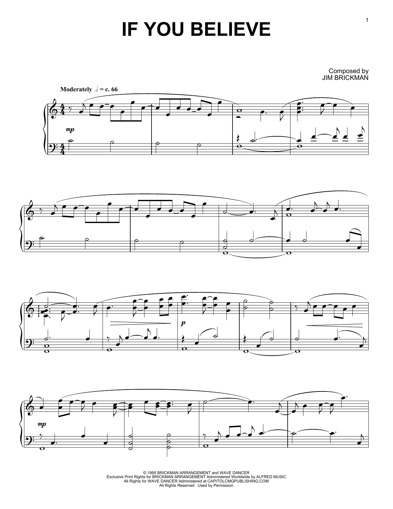 Jim Brickman If You Believe sheet music notes and chords. Download Printable PDF.