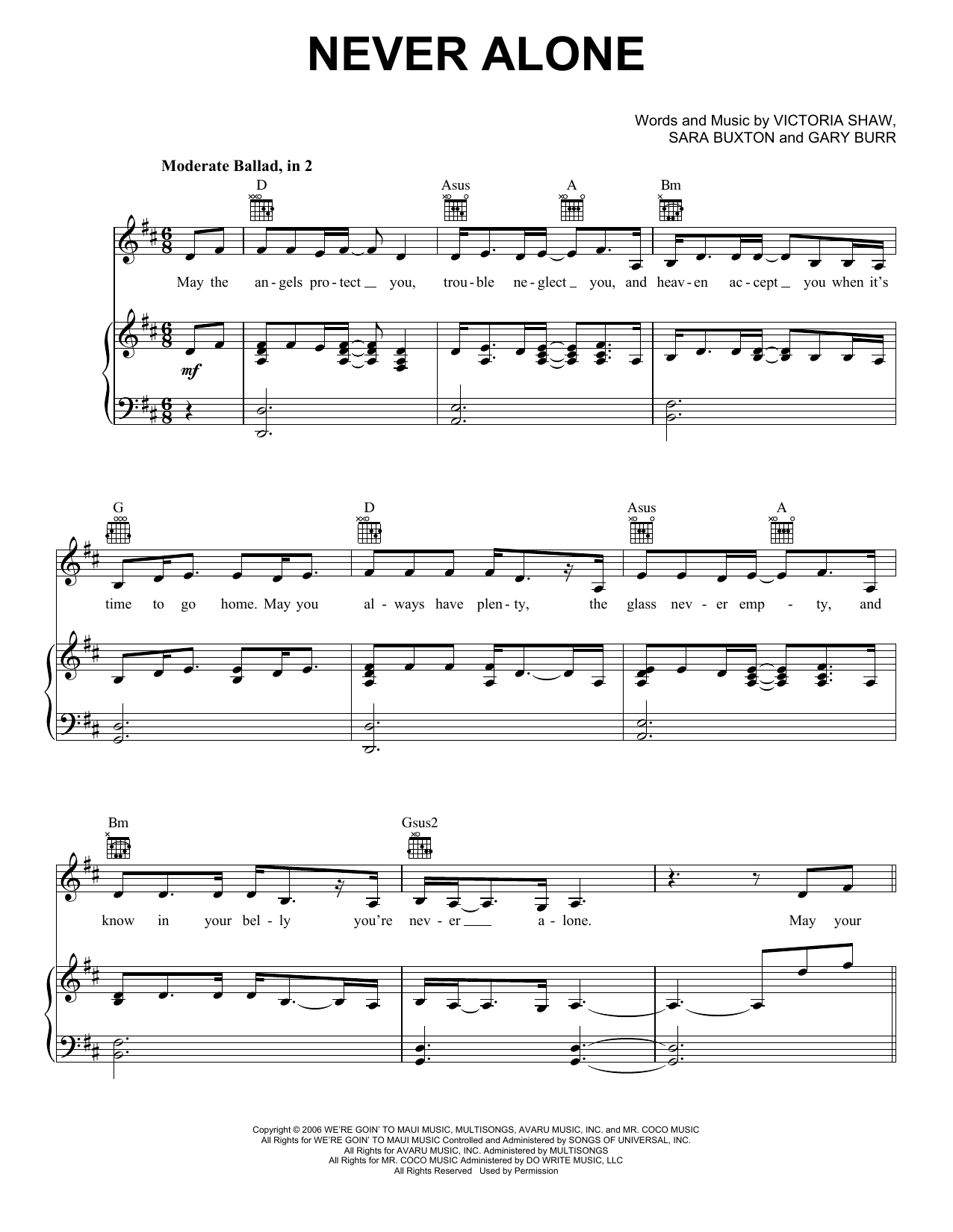 Jim Brickman Never Alone (feat. Lady Antebellum) sheet music notes and chords. Download Printable PDF.