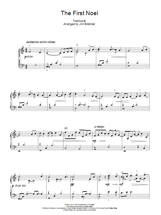 Jim Brickman The First Noel sheet music notes and chords. Download Printable PDF.