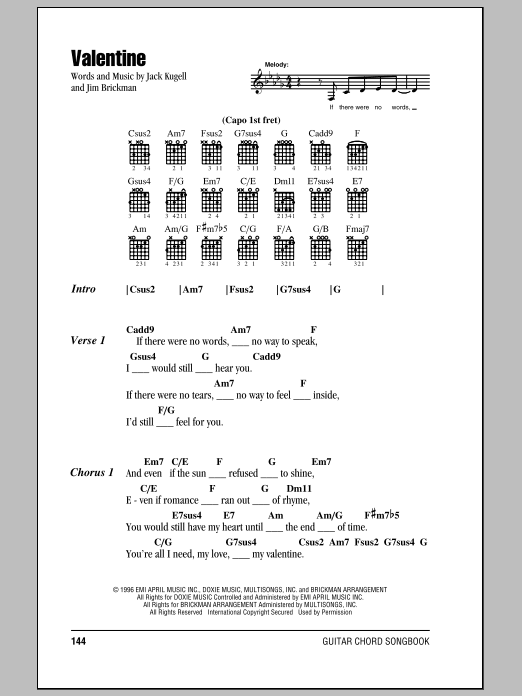 Jim Brickman with Martina McBride Valentine sheet music notes and chords. Download Printable PDF.