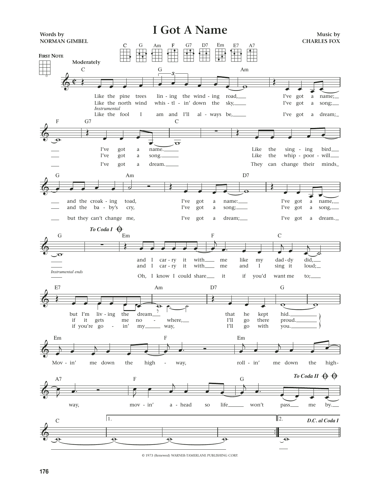 Jim Croce I Got A Name (from The Daily Ukulele) (arr. Jim Beloff) sheet music notes and chords. Download Printable PDF.