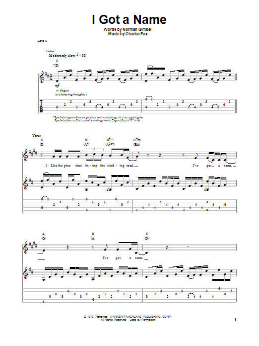 Jim Croce I Got A Name sheet music notes and chords. Download Printable PDF.