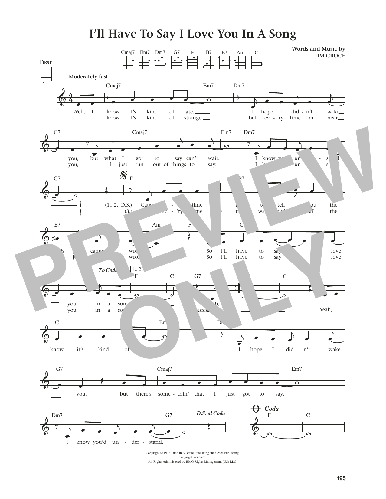 Jim Croce I'll Have To Say I Love You In A Song (from The Daily Ukulele) (arr. Jim Beloff) sheet music notes and chords. Download Printable PDF.