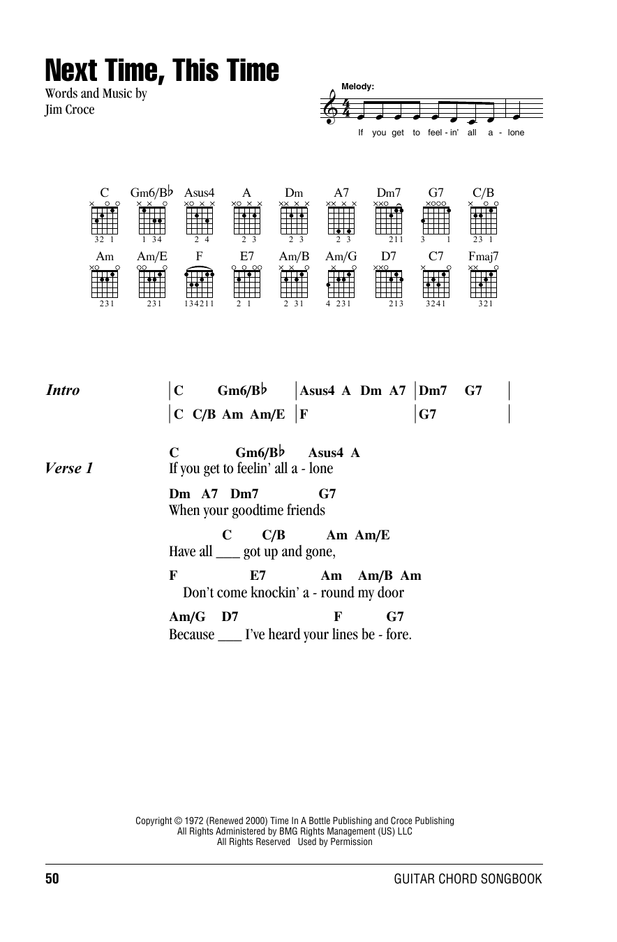 Jim Croce Next Time, This Time sheet music notes and chords. Download Printable PDF.