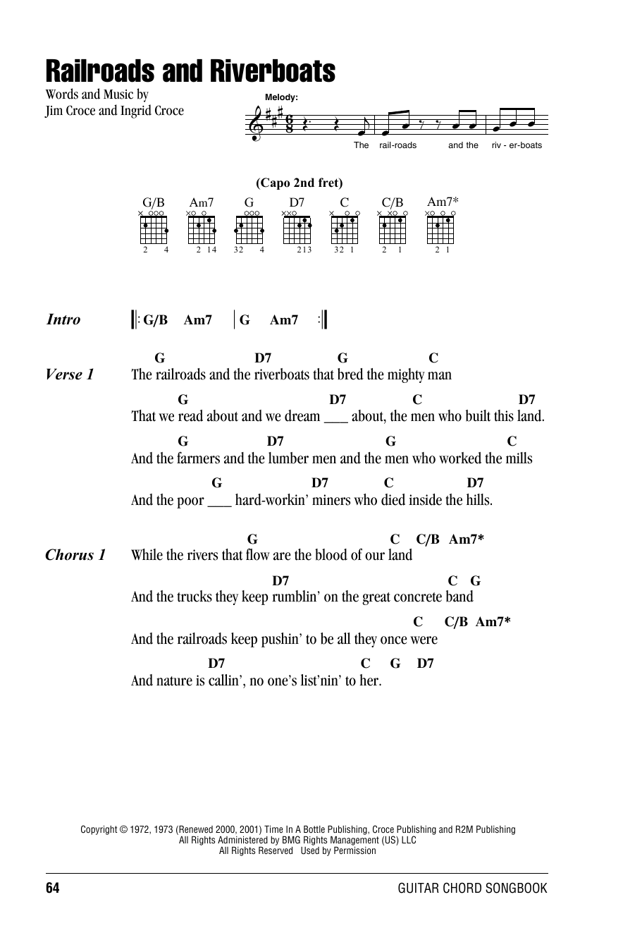 Jim Croce Railroads And Riverboats sheet music notes and chords. Download Printable PDF.