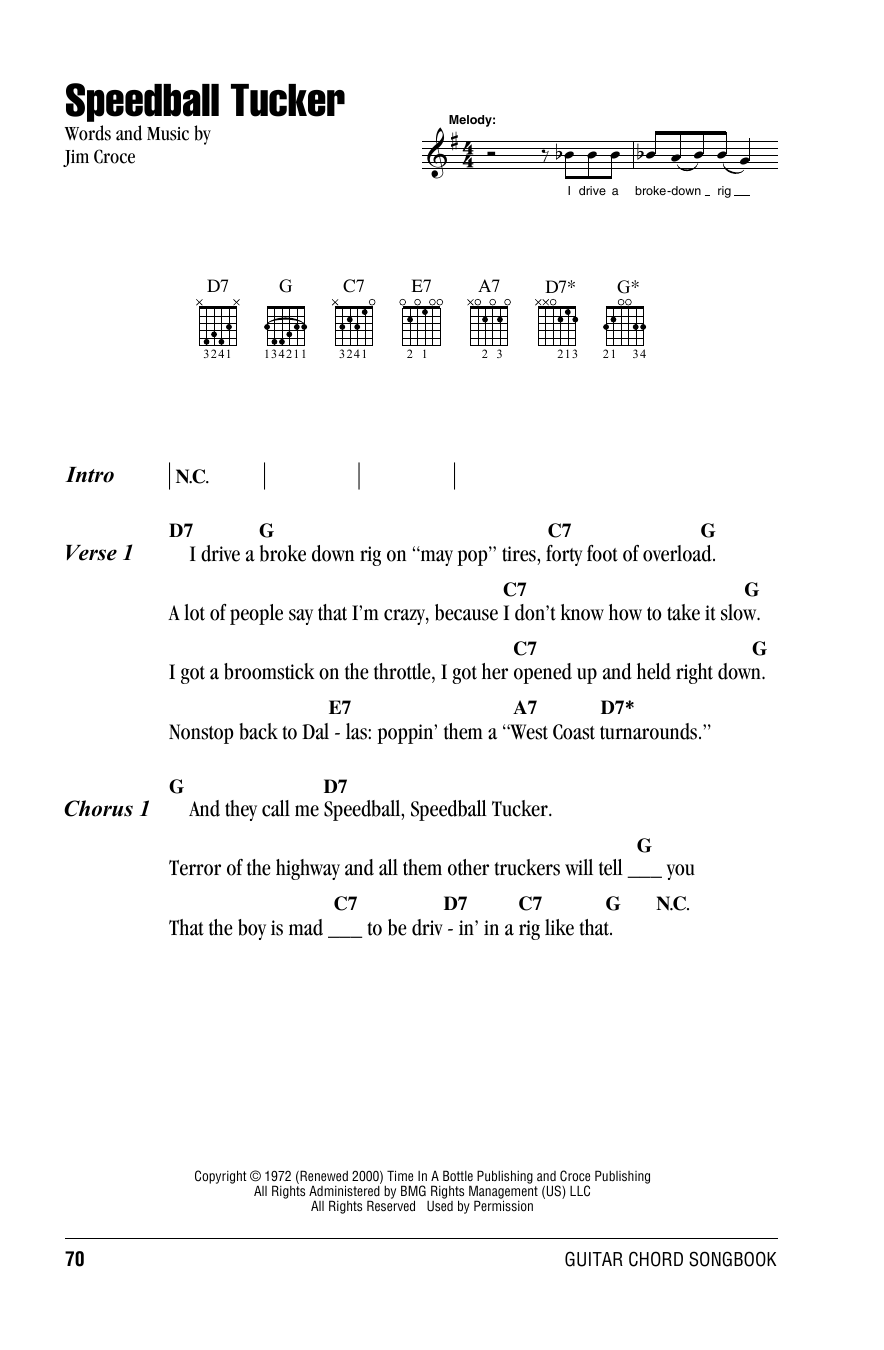 Jim Croce Speedball Tucker sheet music notes and chords. Download Printable PDF.