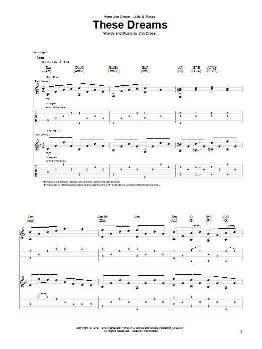 Jim Croce These Dreams sheet music notes and chords. Download Printable PDF.