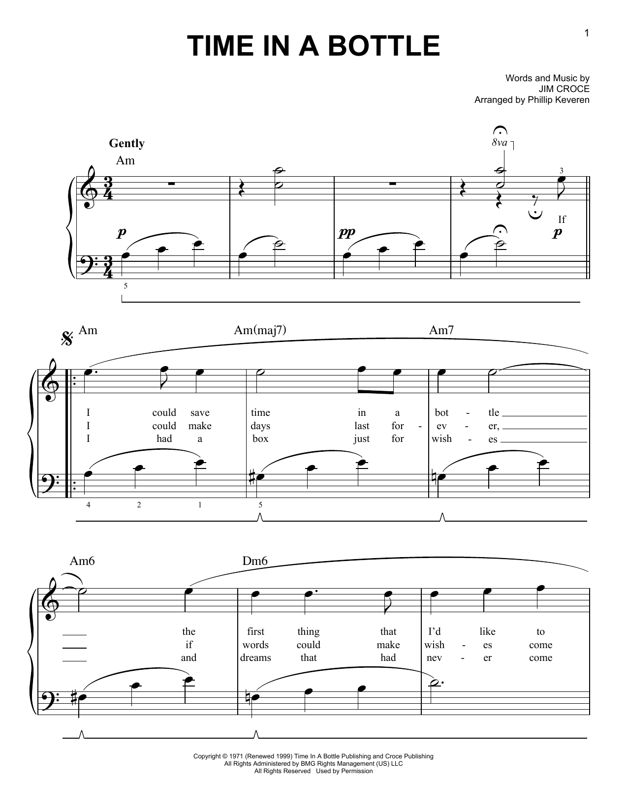 Jim Croce Time In A Bottle sheet music notes and chords. Download Printable PDF.