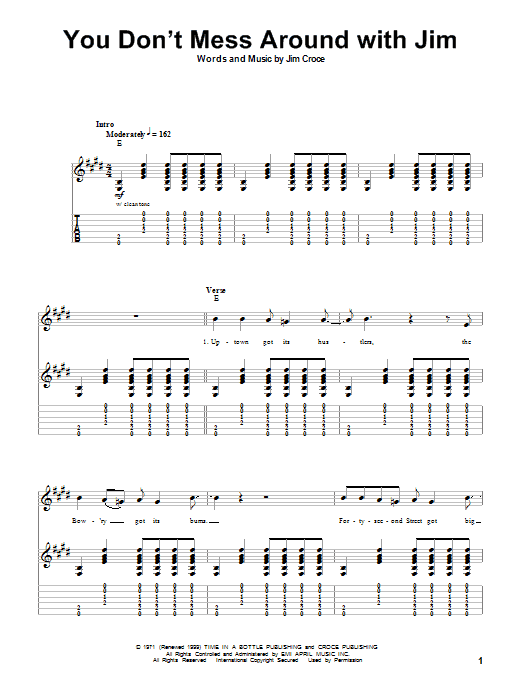 Jim Croce You Don't Mess Around With Jim sheet music notes and chords. Download Printable PDF.