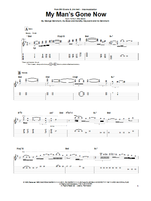 Learn to play Jim Hall My Man's Gone Now sheet music for Guitar Tab in minutes. Price: 7.8900$ Jim Hall My Man's Gone Now sheet music notes and chords arranged for Guitar Tab