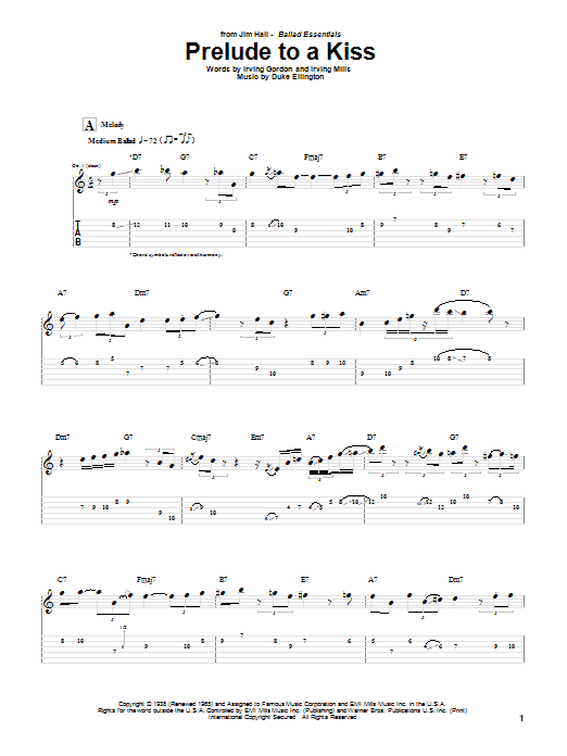 Learn to play Jim Hall Prelude To A Kiss sheet music for Guitar Tab in minutes. Price: 7.8900$ Jim Hall Prelude To A Kiss sheet music notes and chords arranged for Guitar Tab