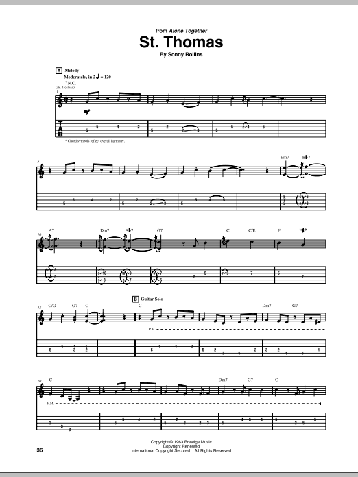 Learn to play Jim Hall St. Thomas sheet music for Guitar Tab in minutes. Price: 6.9900$ Jim Hall St. Thomas sheet music notes and chords arranged for Guitar Tab