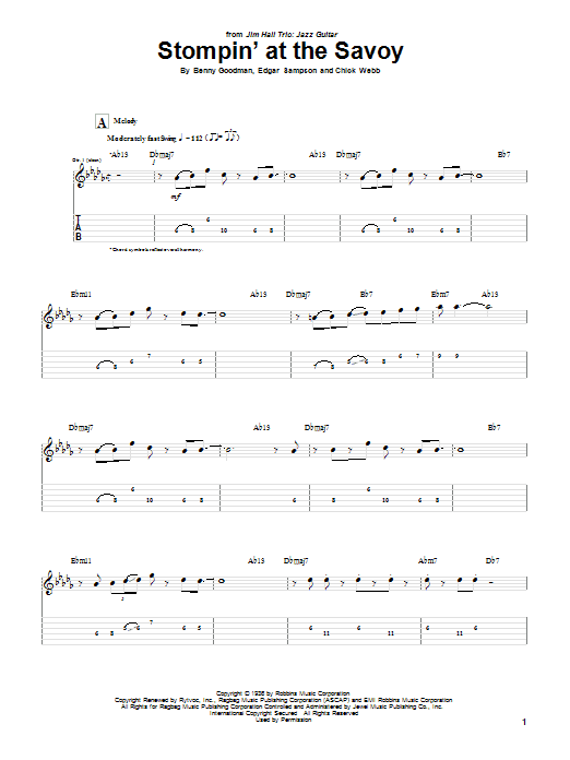 Learn to play Jim Hall Stompin' At The Savoy sheet music for Guitar Tab in minutes. Price: 7.8900$ Jim Hall Stompin' At The Savoy sheet music notes and chords arranged for Guitar Tab