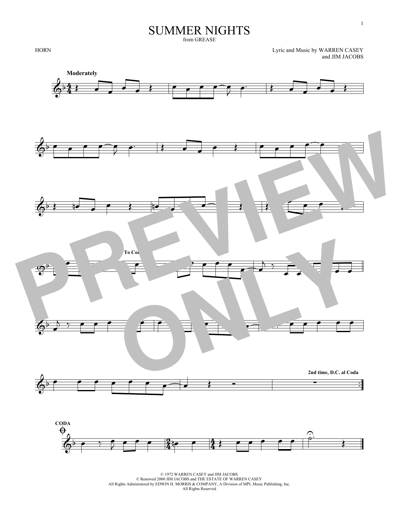 Jim Jacobs Summer Nights sheet music notes and chords. Download Printable PDF.