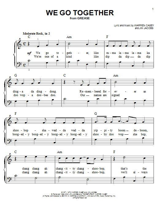 Jim Jacobs We Go Together sheet music notes and chords. Download Printable PDF.