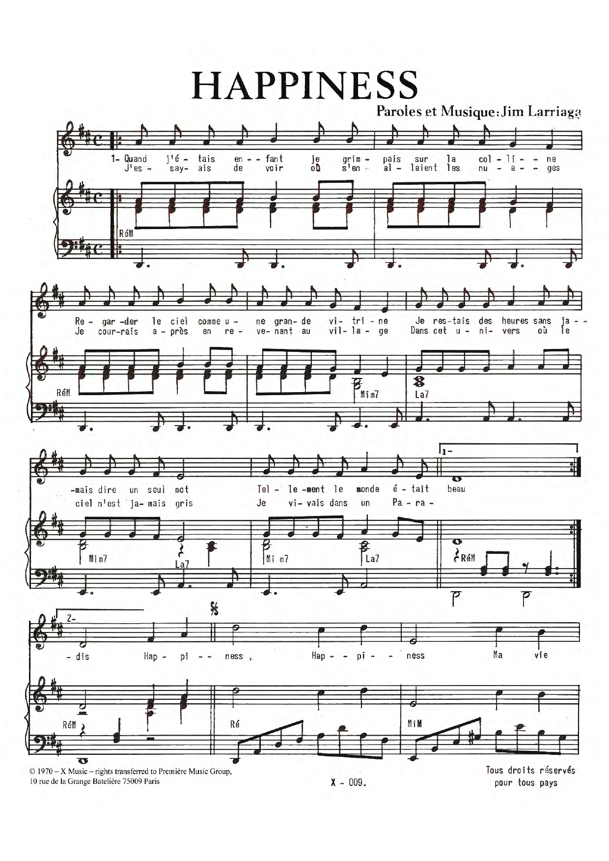 Learn to play Jim Larriaga Happiness sheet music for Piano & Vocal in minutes. Price: 7.8900$ Jim Larriaga Happiness sheet music notes and chords arranged for Piano & Vocal