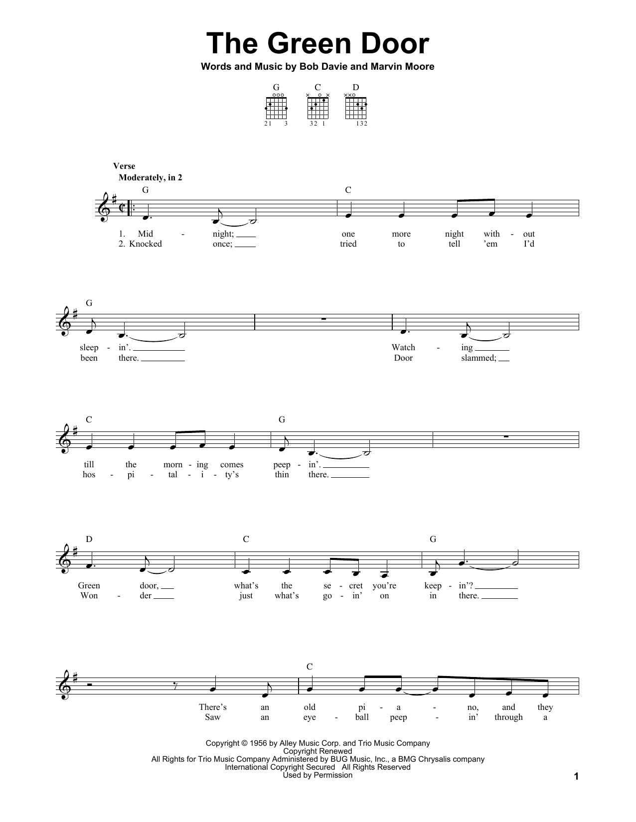 Jim Lowe The Green Door sheet music notes and chords. Download Printable PDF.