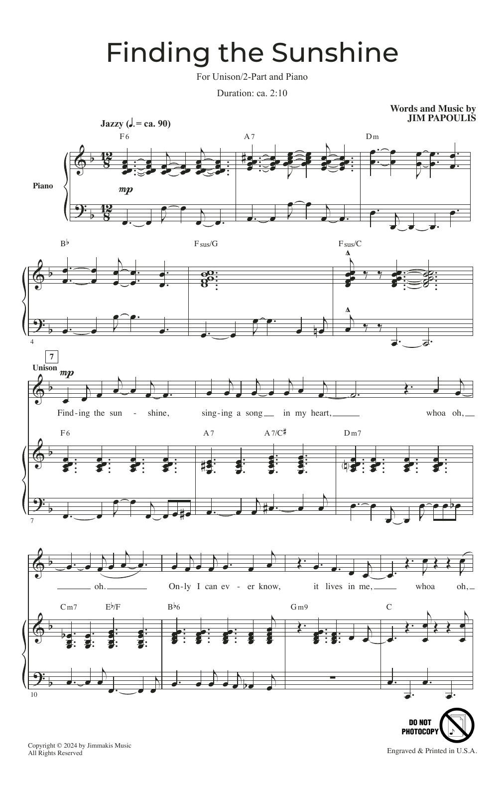 Jim Papoulis Finding The Sunshine sheet music notes and chords. Download Printable PDF.